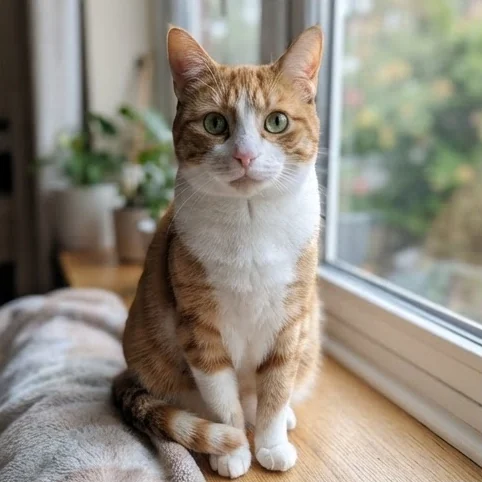 Sample photo: a ginger-and-white cat with green eyes